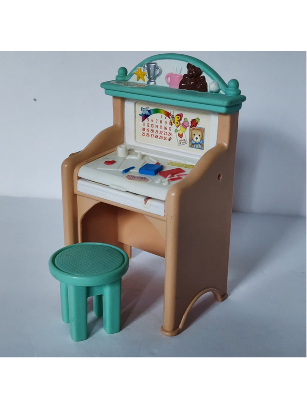Vintage 1993 Fisher-Price Loving Family Child's School Desk & Green Chair Set
